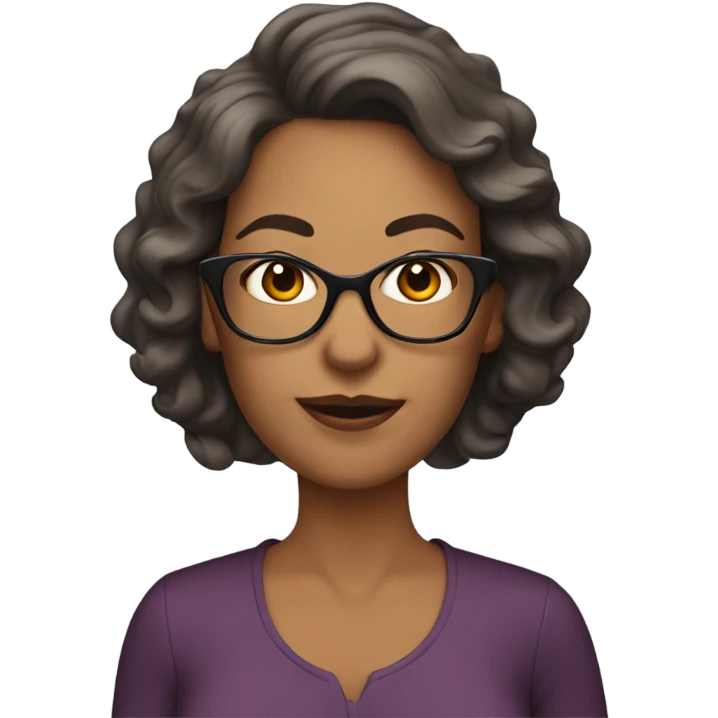 Tan mom with dark brown wavy hair and reading glasses emoji