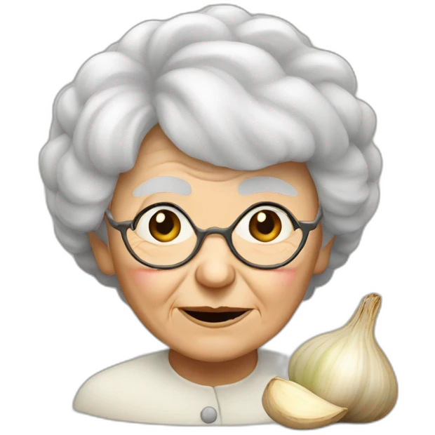 Old lady with garlic as a hair emoji
