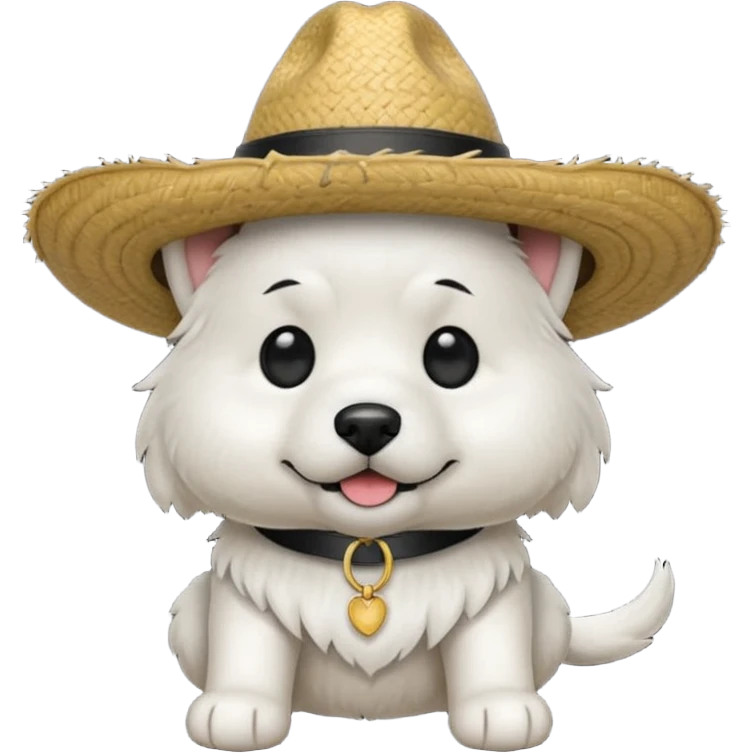 Perro blanco con negro con un sombrero de paja  emoji