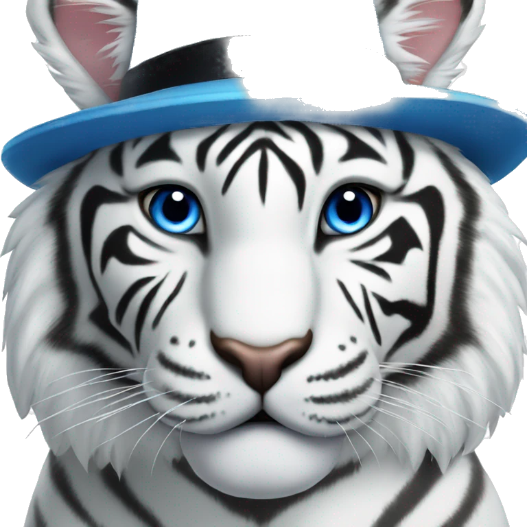 white tiger with blue eyes wear a black hat emoji