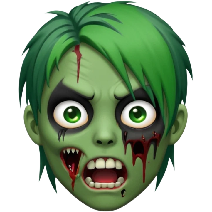  emo zombie black punk hairs green skin middle part with cuts on face and open mouth with fluid coming out of mouth emoji