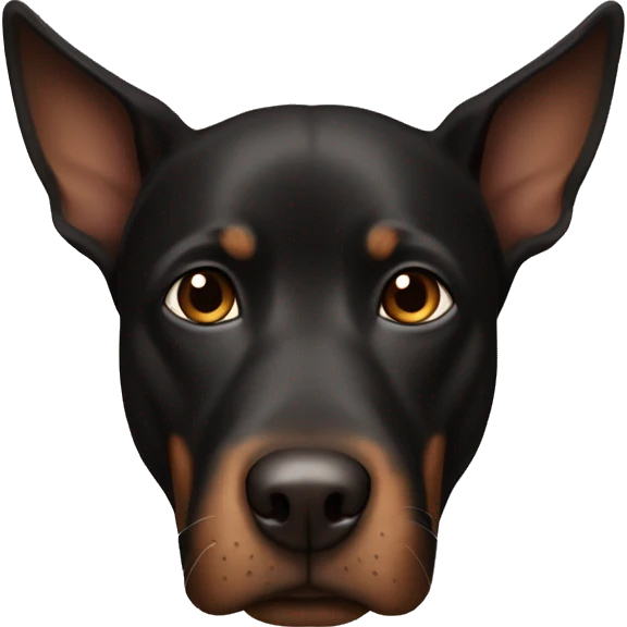 Black dog, pointy ears, brown eyebrows, brown around his nose  emoji