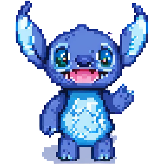 Pixel art Stitch waving with bright colors emoji