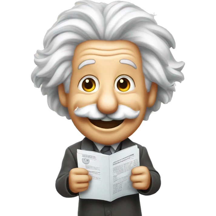 happy albert einstein holds statistics page in his hand emoji
