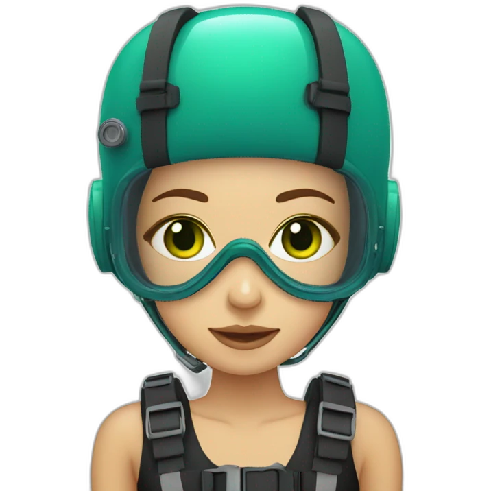 woman scubadiver, in her face green and blue eyes emoji