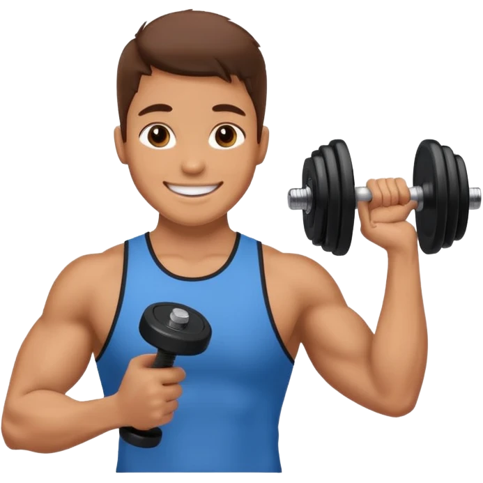 smiling fitness trainer holding a dumbbell emoji
