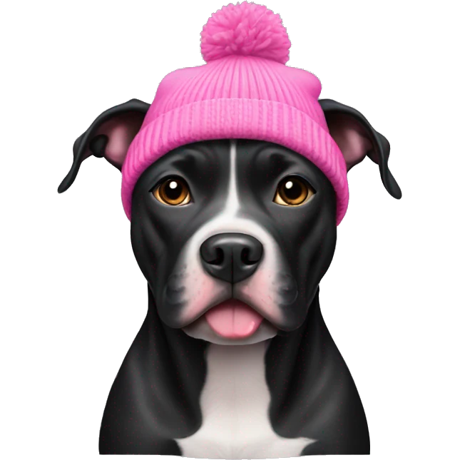 Black pitbull with pink beanie emoji