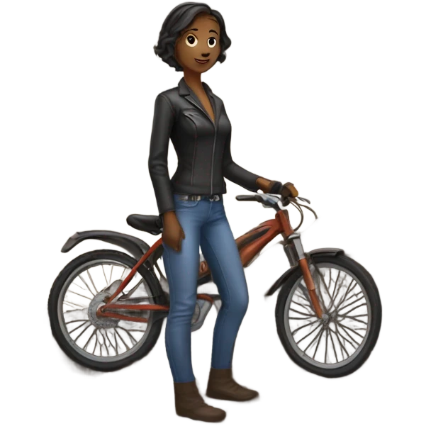 Female bike rider next to cow poop emoji