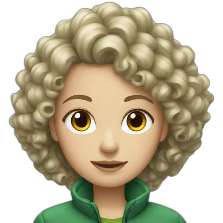 white girl with curly hair in green jacket emoji