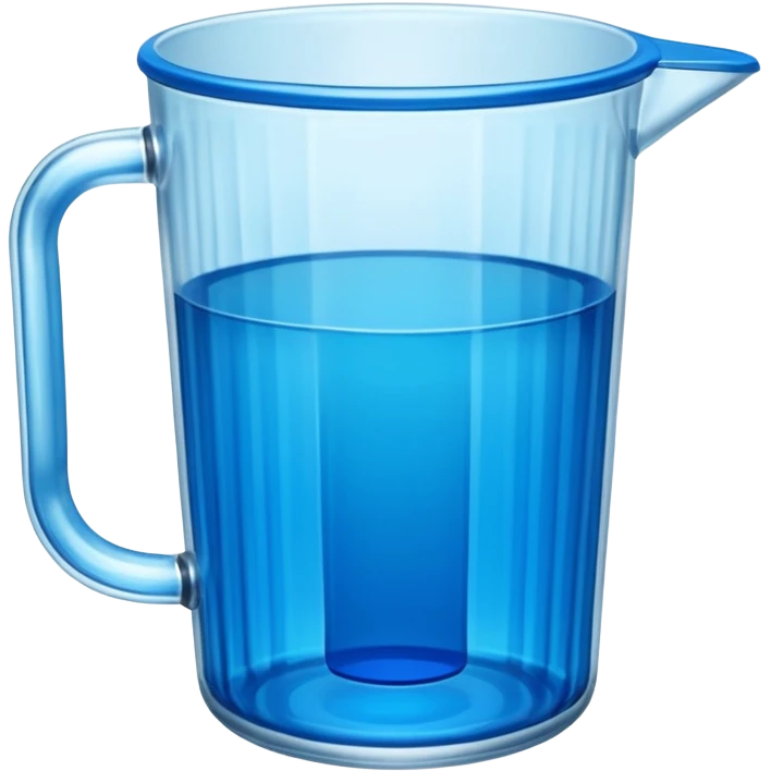 A large clear glass mug with a bright blue liquid inside. Mug had no curve to it, up and down with ridges. Similar to a beer mug. For a drink called a trashcan emoji