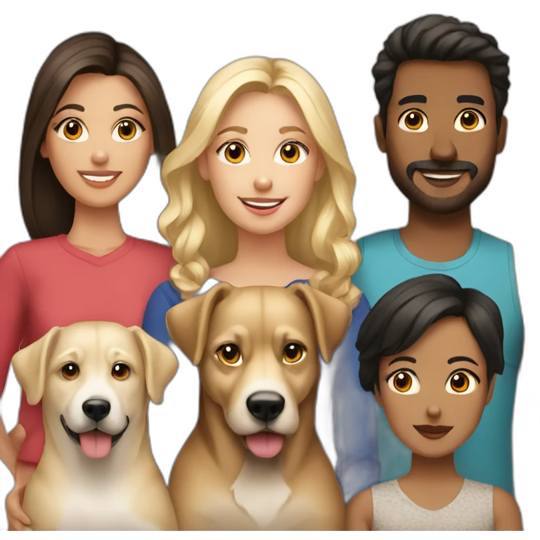 8person brunette family with 2 blondes and 2 dogs emoji