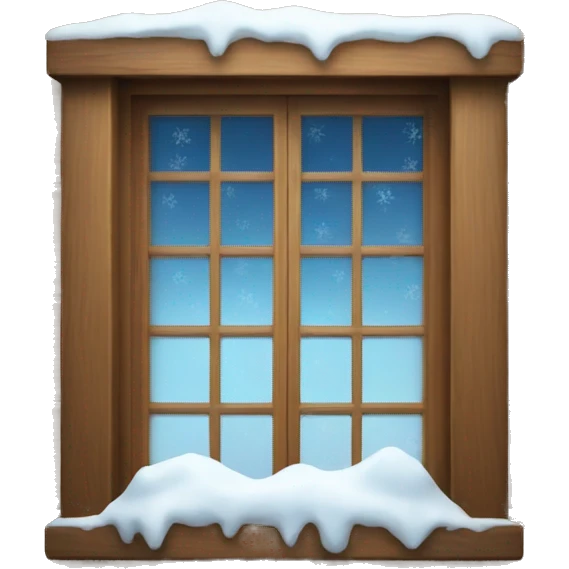 Window with snow and a cabin emoji