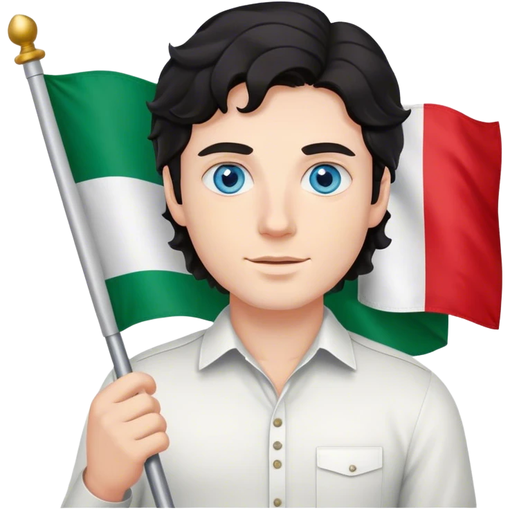 white guy blue eyes wavy black hair holding italian flag emoji