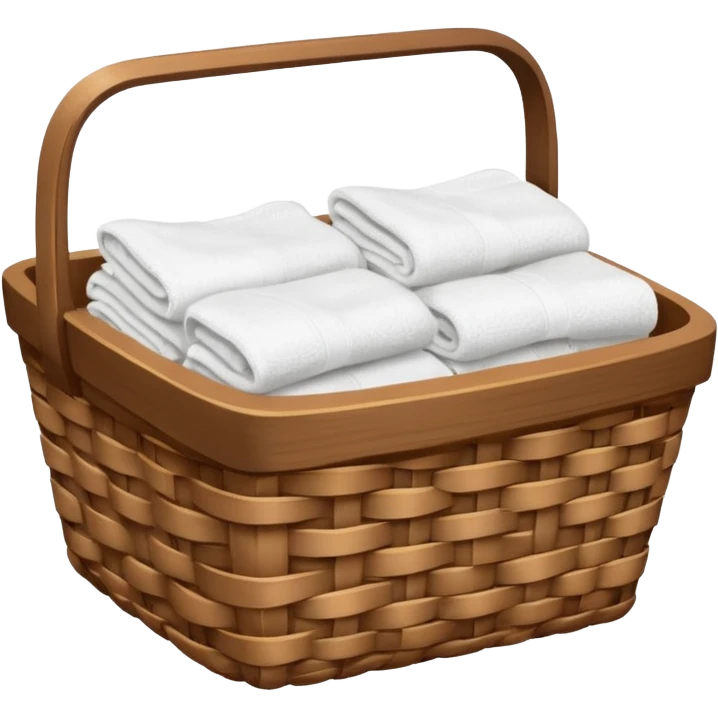 A woven Brown basket with fresh washed linen, white towels  emoji