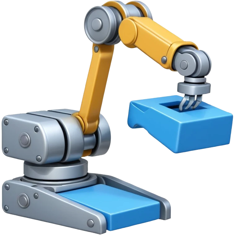 robot arm which is picking blue block on conveyor belt emoji
