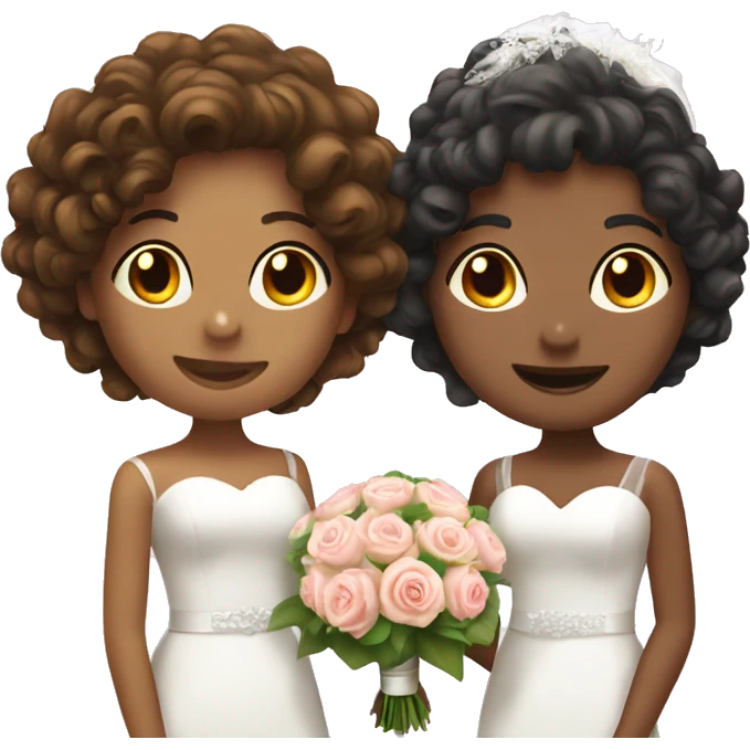Two lesbians getting married one has curly brown hair and the other one has straight short hair  emoji