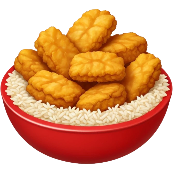 Bol carton de couleur rouge avec nuggets mélanger avec du riz emoji