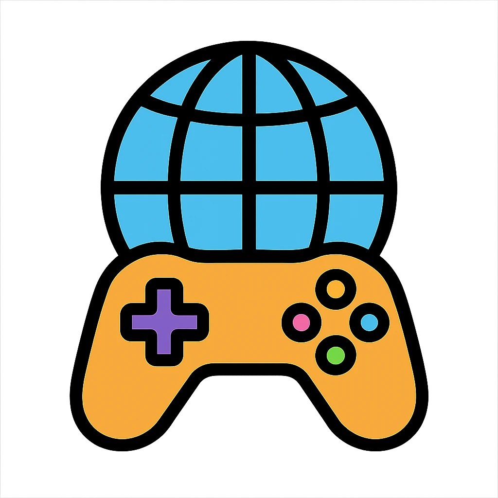 creative fusion of a globe with meridians merged with a gaming controller, icon style emoji