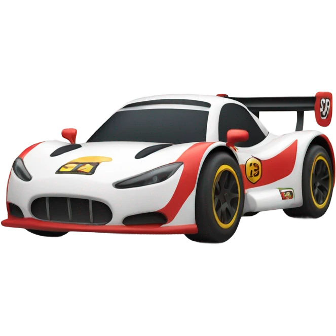 Race car with mustache and arms emoji
