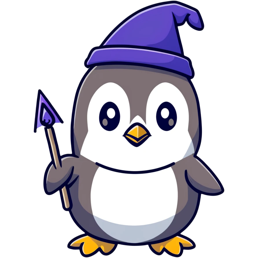penguin wizard with magic wand and wizard hat emoji
