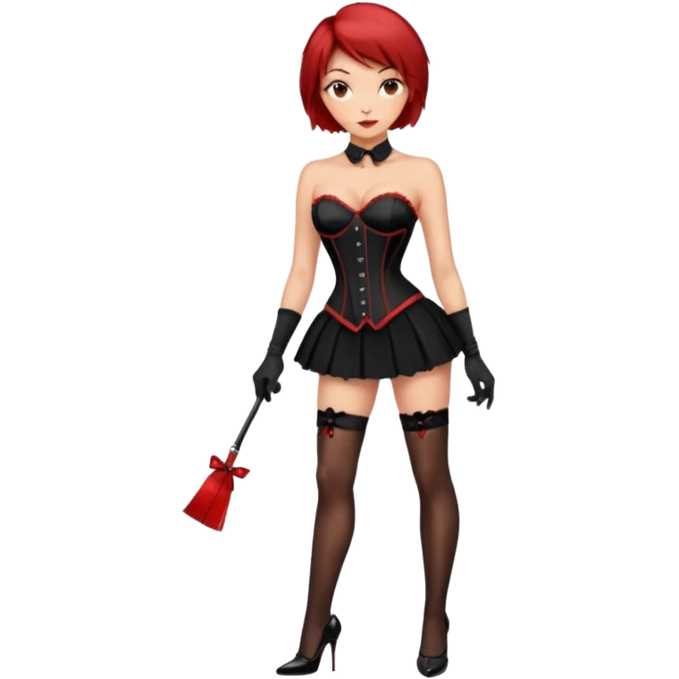 Mistress red short hair long black gloves small skirt black stockings high heels italian girl sexy black corset emoji