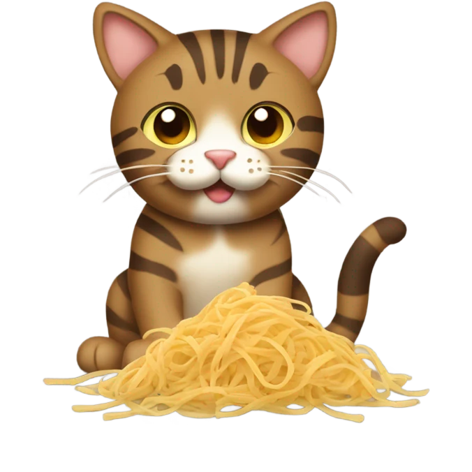 Brown tabby cat eating pasta emoji