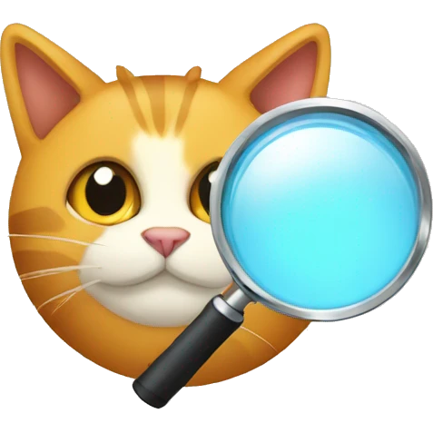 magnifying glass looking at a cat emoji