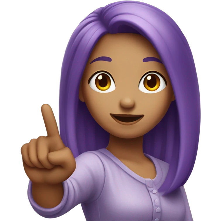 Purple haired girl pointing her finger ￼ emoji
