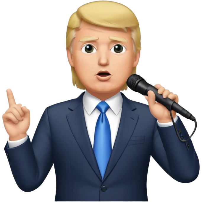 donal trump wear a suit and hold micro and singing emoji