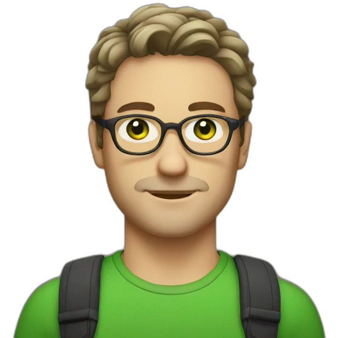 white man,glasses, dark hair, green eyes, facial stubble emoji