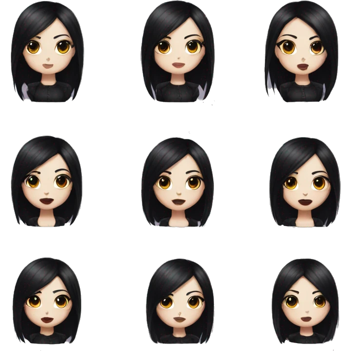 Goth girl middle length black hair with natural lipstick  emoji