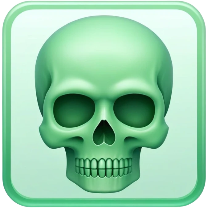a Tiny compressed Stylized green skull symbol inside a pastel gradient white square icon emoji