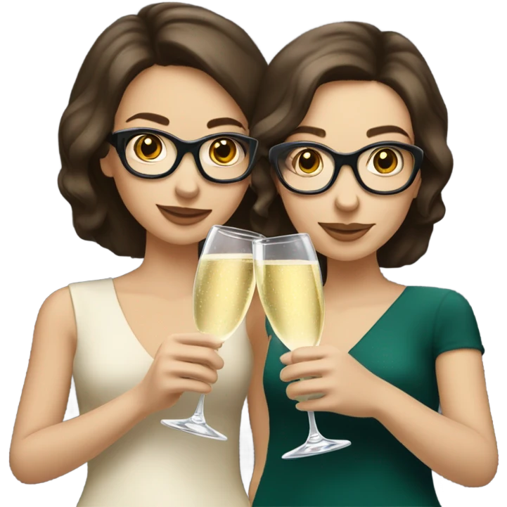 two caucasian brunette girls champagne emoji