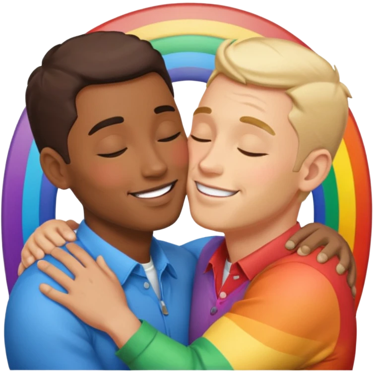 make 2 seductive men kissing and holding flying on a rainbow emoji