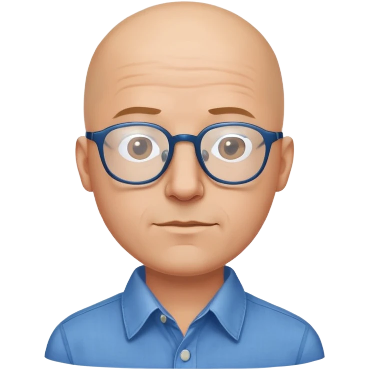 bald man with glasses on his head in a blue button up shirt emoji