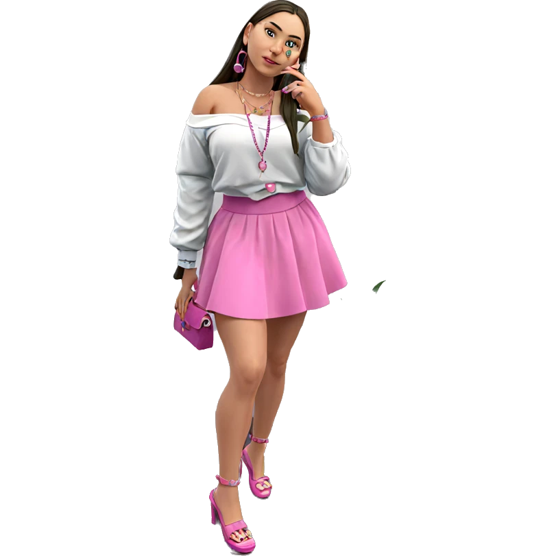 girl in pink outfit with accessories emoji