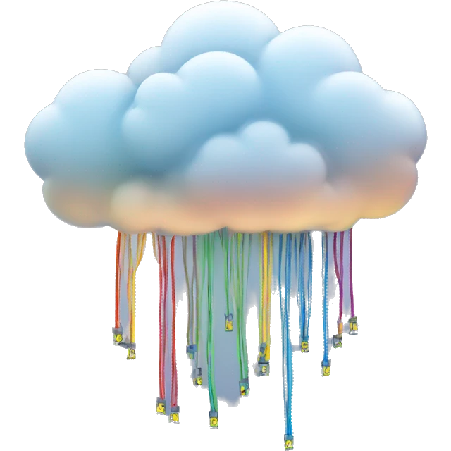 Cloud with fibre optic cables descending down and outward emoji