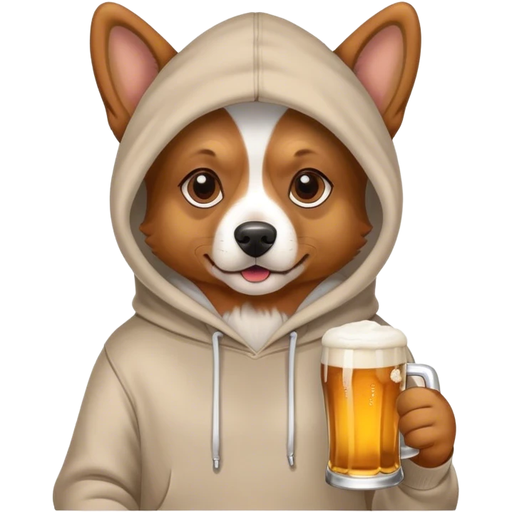 Dog wearing a hoodie with a beer in his hand  emoji