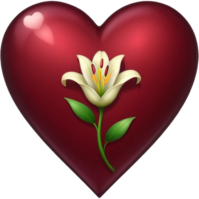 Can you make a dark wine red shiny heart with a little Lilly next to it emoji