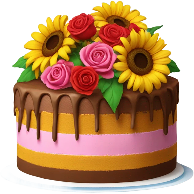 a cake that is half filled with sunflowers and half filled with roses  emoji