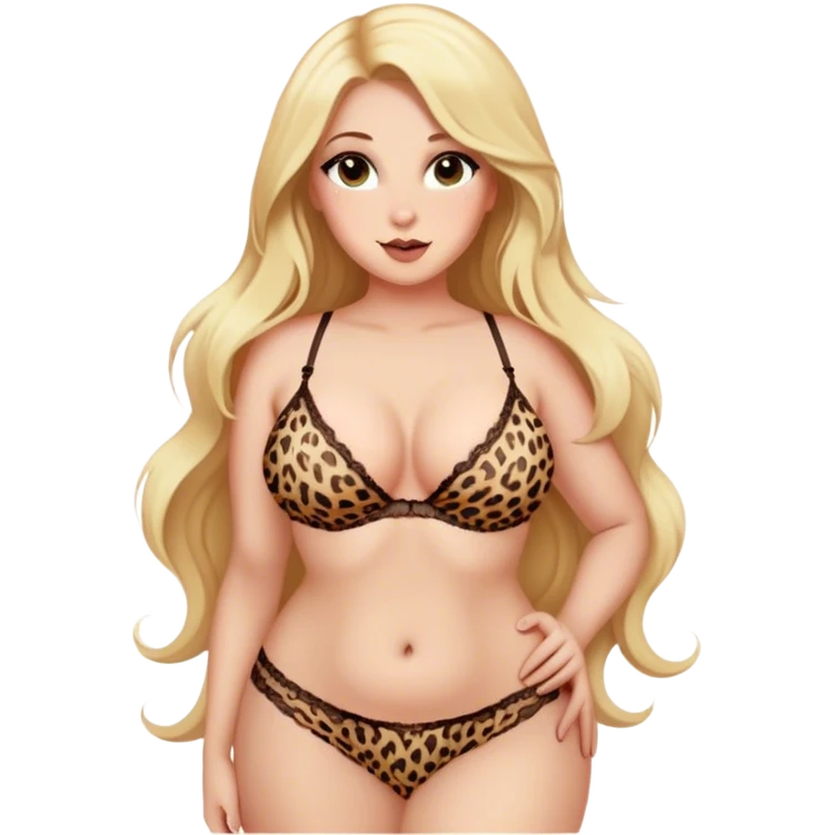 curvy blonde long hair intimate sfw leopard print lingere pose emoji