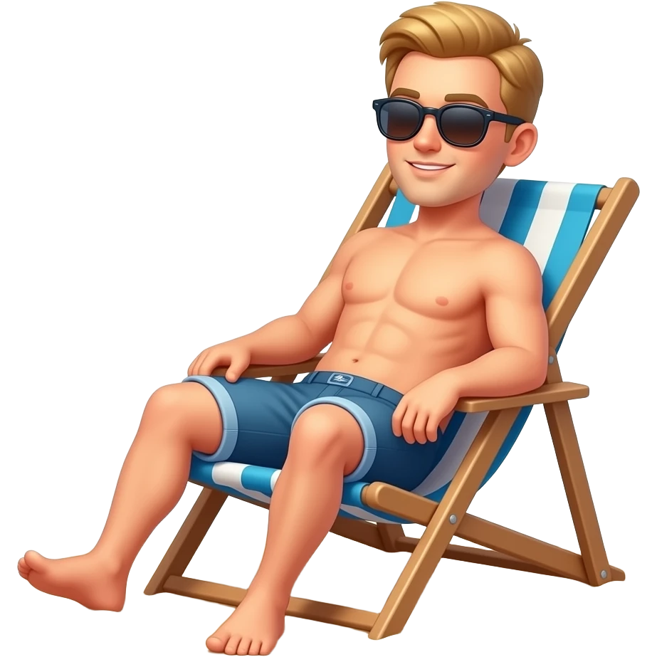 blonder man mit der sonnenbrille sitzt im strand-liegestuhl ganzer körper emoji