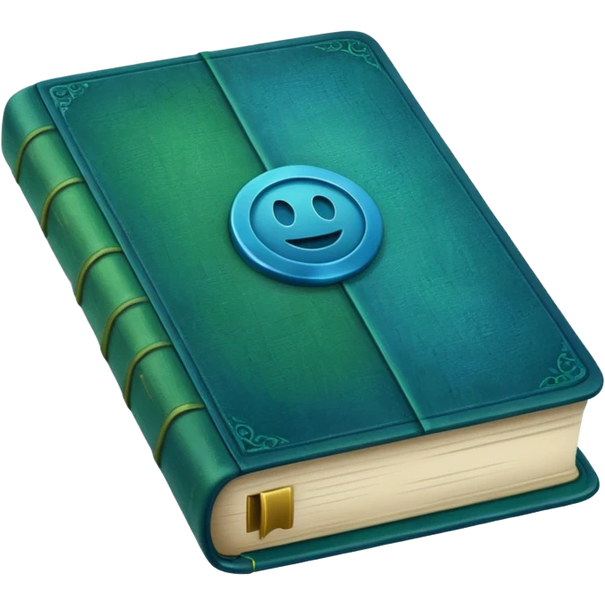 green and blue book with an abstract symbol on it emoji
