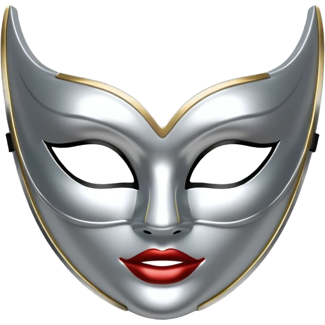A sleek masquerade mask emoji made of polished silver chrome, smooth sensual curves, reflective metallic surface, mysterious sexy luxury vibe, minimal iOS emoji style, centered, clean white background emoji