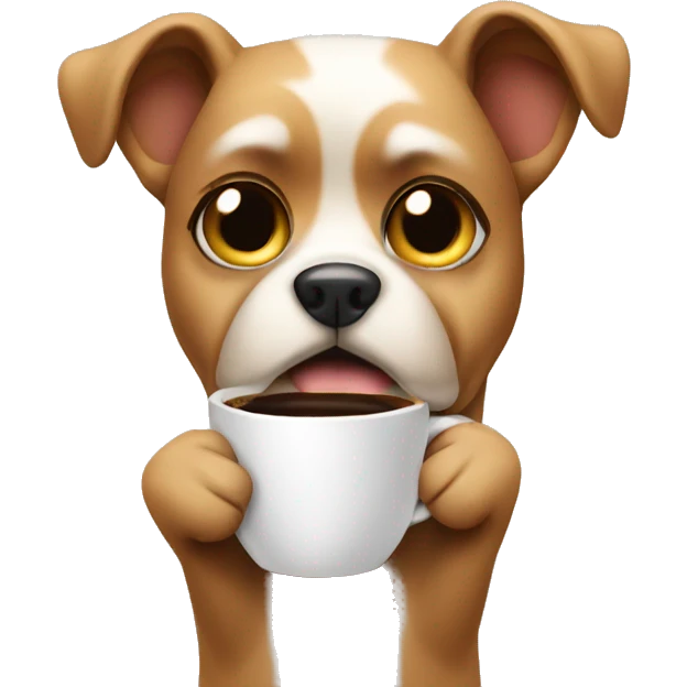 dog with coffee in hands in a sassy mood emoji