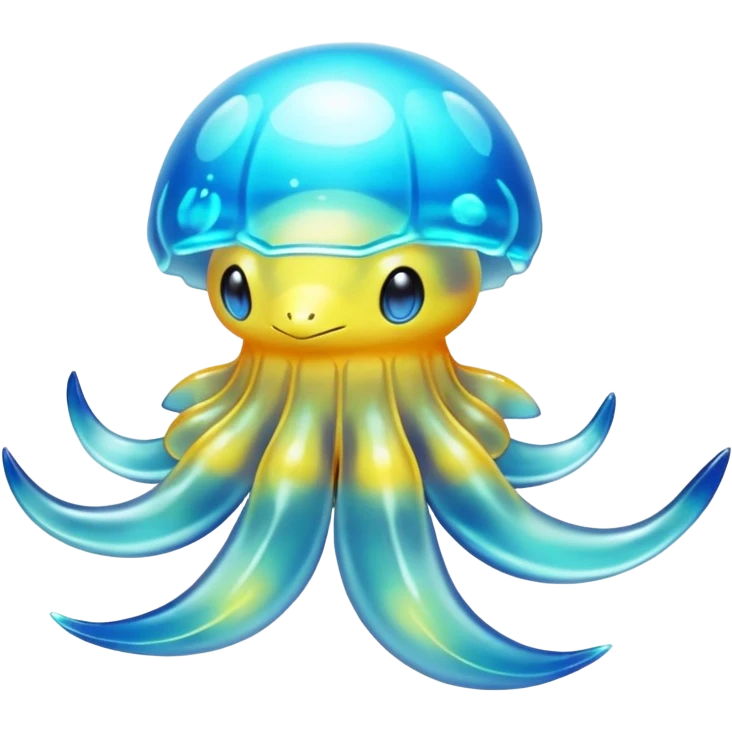 Translucent Jelly-like Bright Shimmering Coastal Pokémon-Fakémon-Digimon-Creature, (full body) emoji
