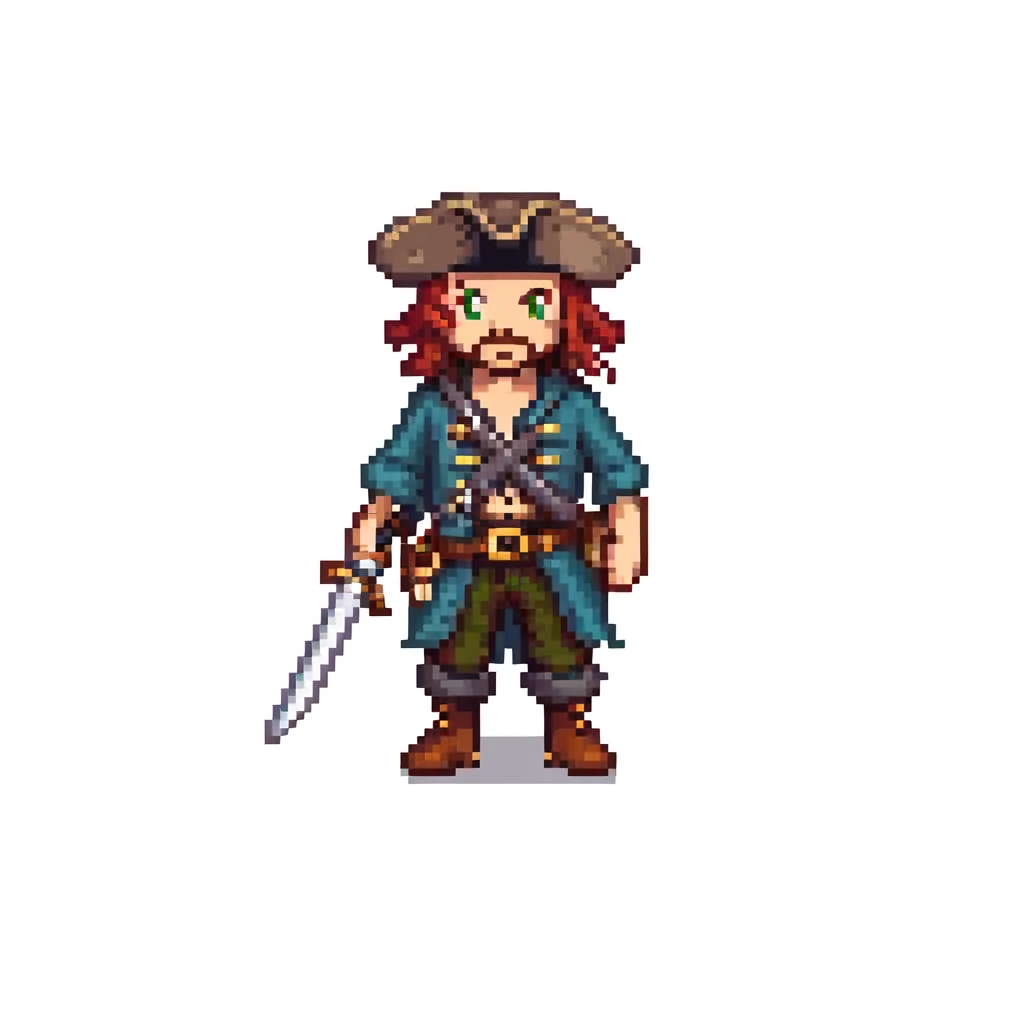 pirate character idle animation, 32-bit style, game sprite, standing with sword emoji