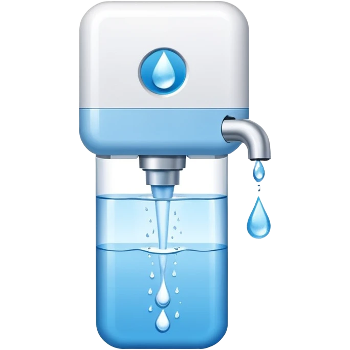 “Flat icon-style emoji of a water purifier with a simple faucet and water droplet, white and blue colors” emoji