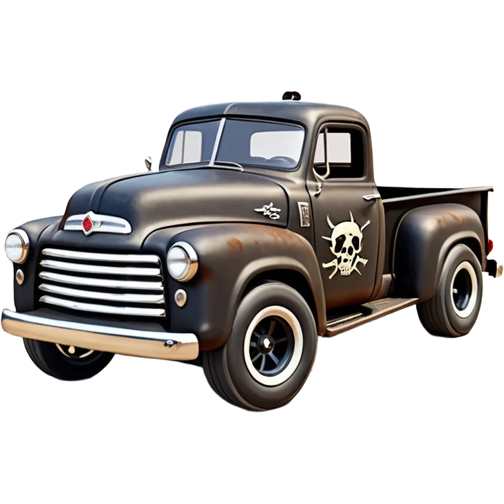 1:10 off-road lcg smoking rusting Basher style Wednesday Adam’s 1954 blackened tarnished hotrod rat rod streamlined anime International zombie extended cab rc bulging pickup (extra wide low-profile pin tires chrome wheels with fenders) emoji