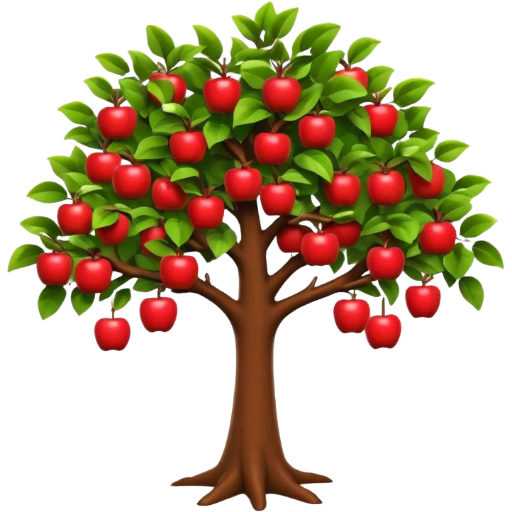 A 3D cartoon apple tree with red apples hanging from its branches, lush green leaves, bright daylight, Memoji-style realism. emoji
